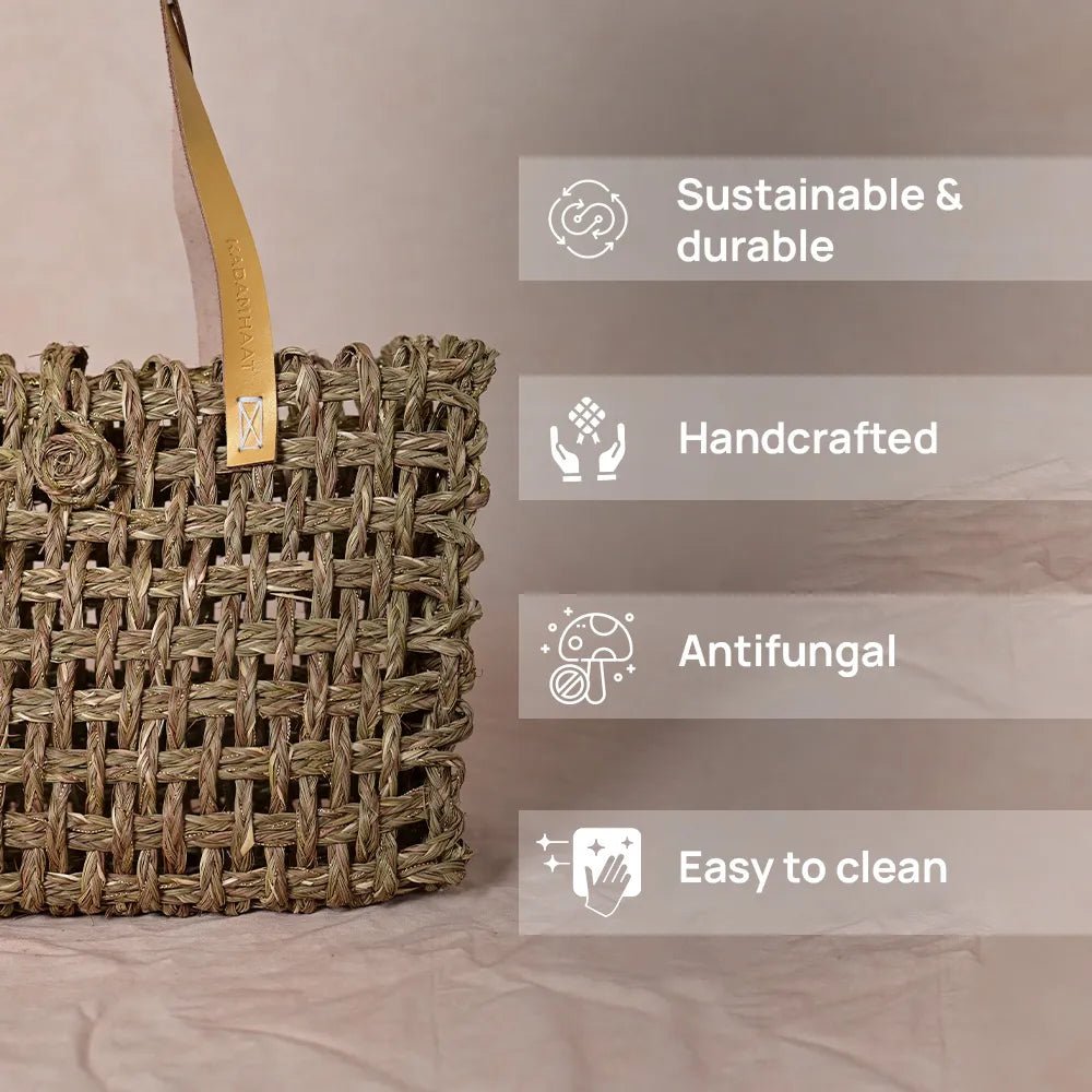 Handmade Sabai Zari Small Mesh Bag - Kadam Haat