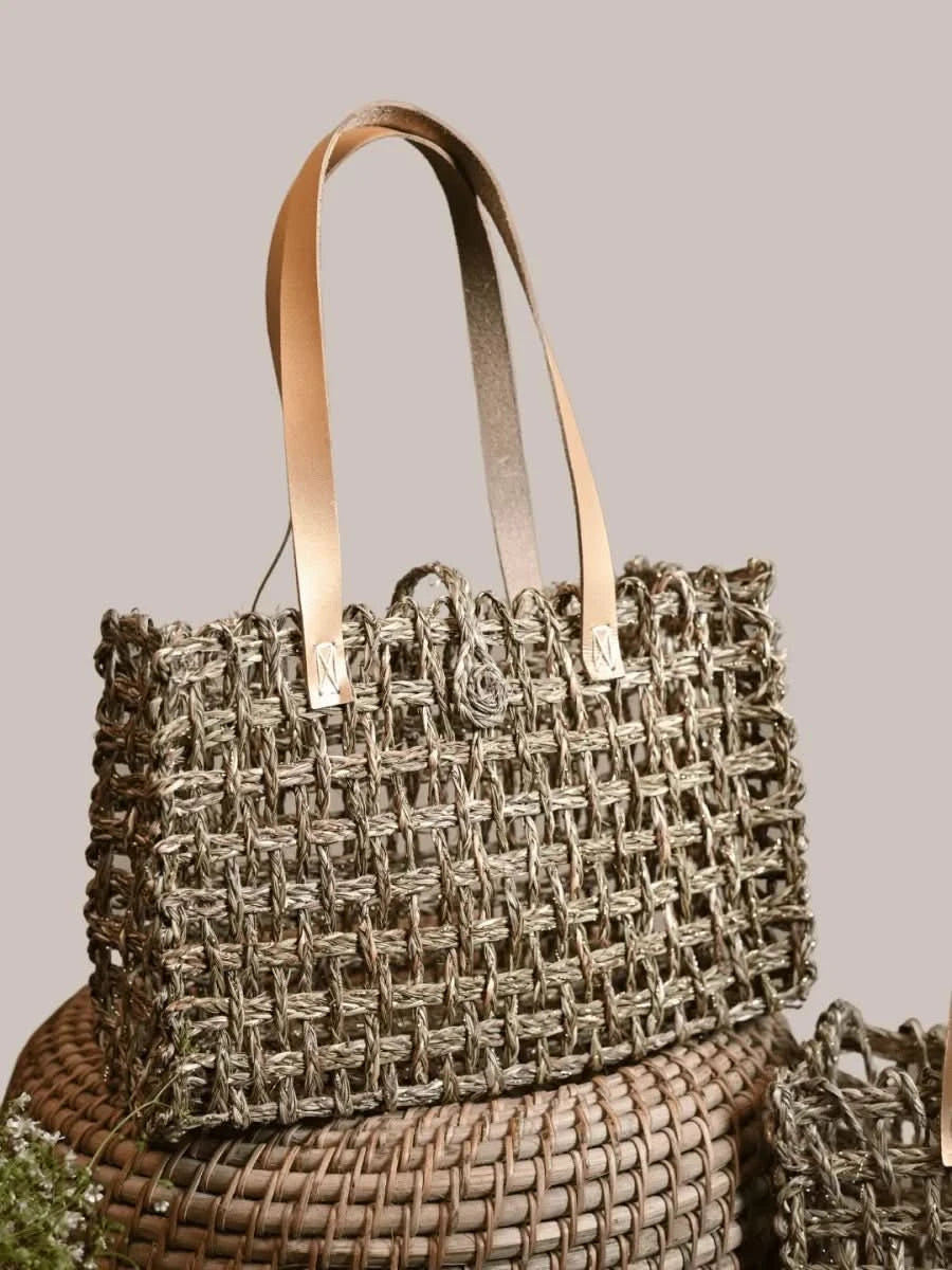 Handmade Sabai Zari Small Mesh Tote Bag - Kadam Haat