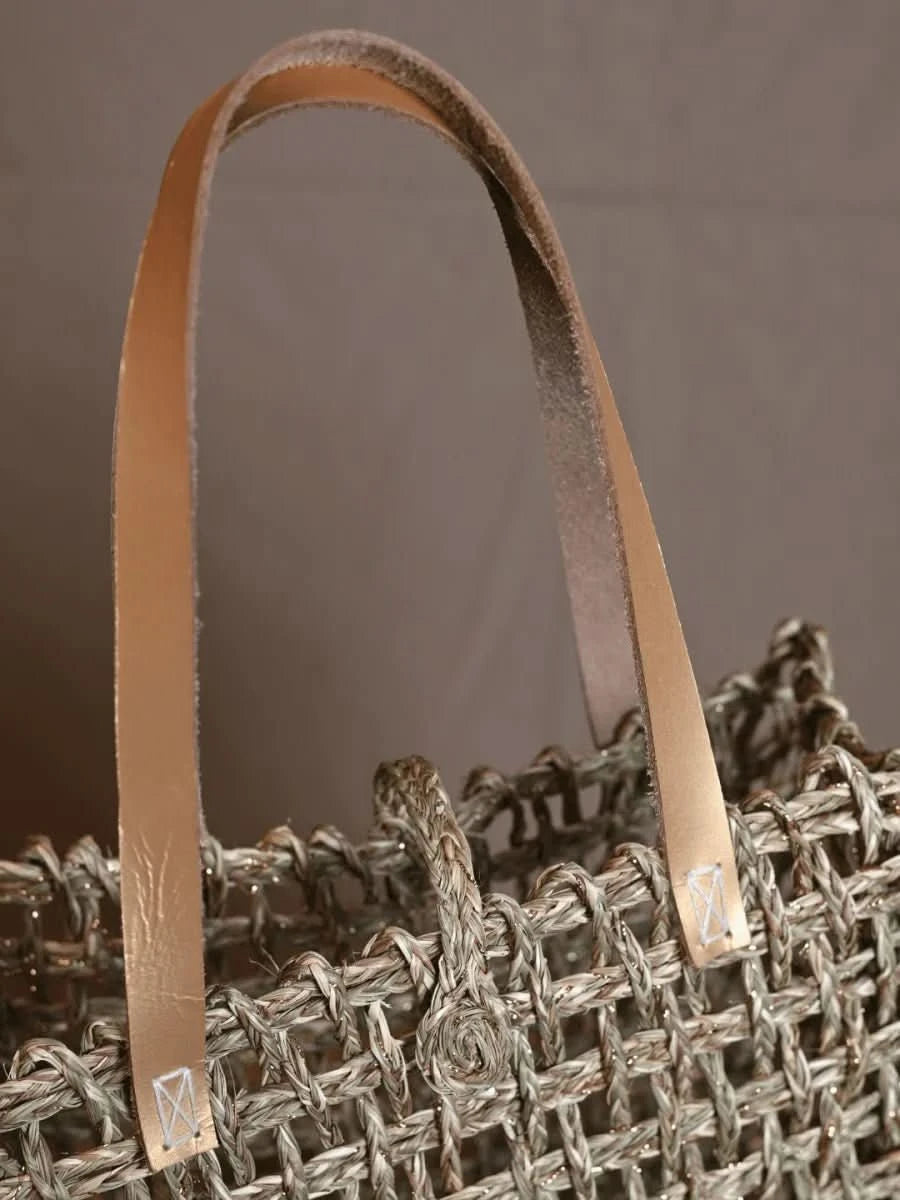 Handmade Sabai Zari Small Mesh Tote Bag - Kadam Haat