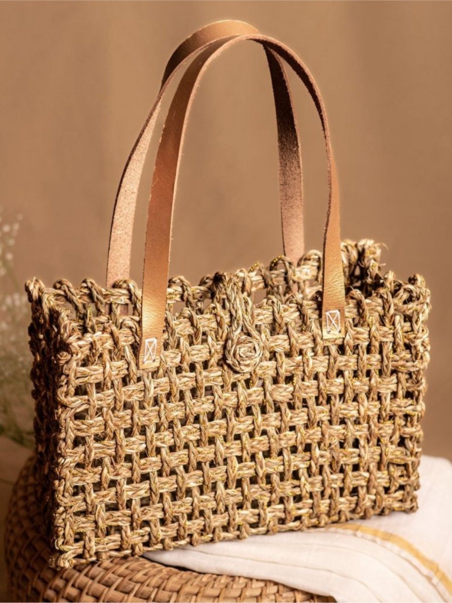 Handmade Sabai Zari Small Mesh Tote Bag - Kadam Haat