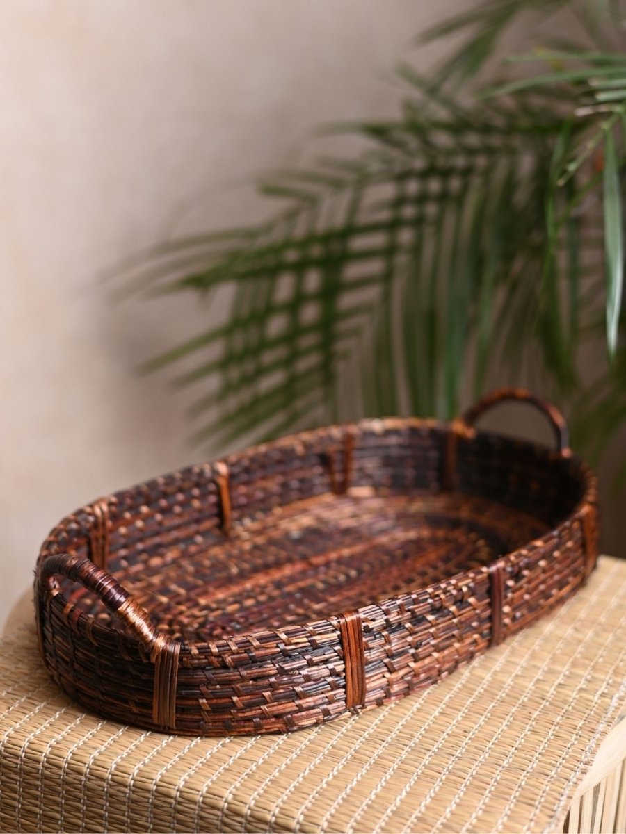 Handmade Sikki Oval Tray - Brown - Kadam Haat
