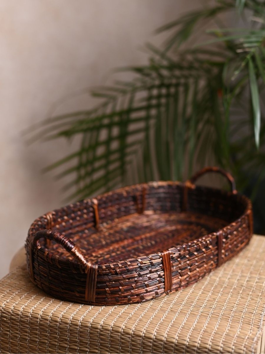 Handmade Sikki Oval Tray - Brown - Kadam Haat