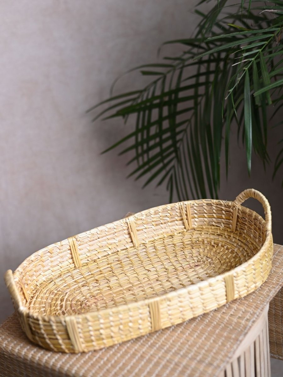 Handmade Sikki Oval Tray - Natural - Kadam Haat