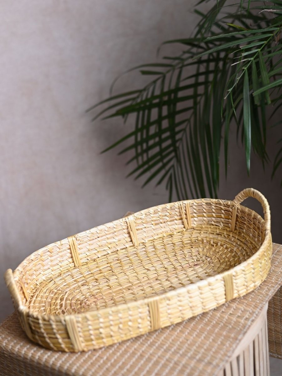 Handmade Sikki Oval Tray - Natural - Kadam Haat