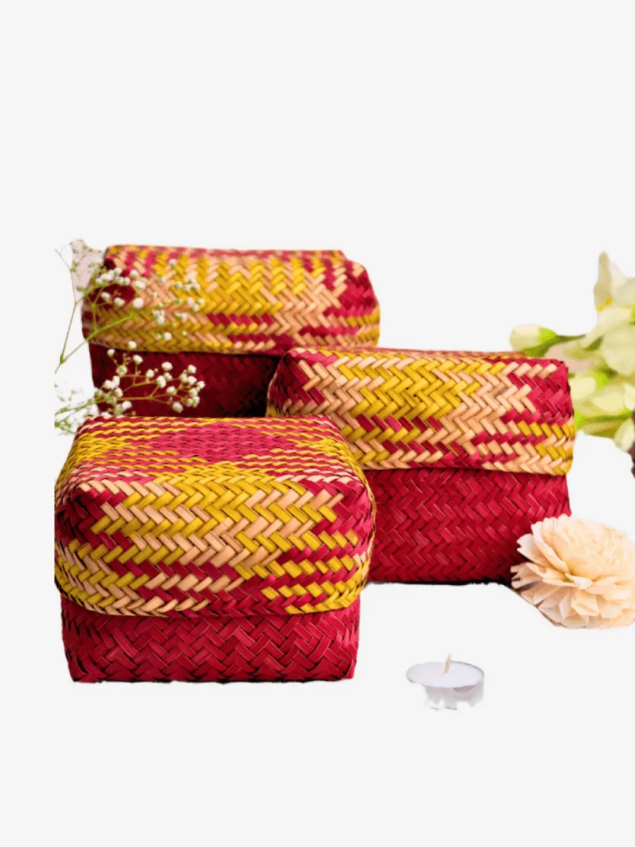 Handmade Sitalpati Gift Box- Set of 3 (Small+Medium+Large) - Kadam Haat