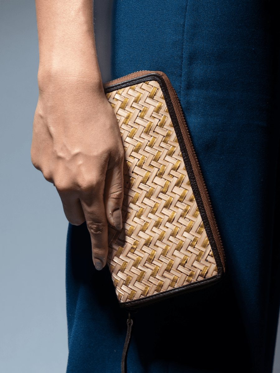 Handmade Sitalpati Zari Wallet - Natural Gold - Kadam Haat