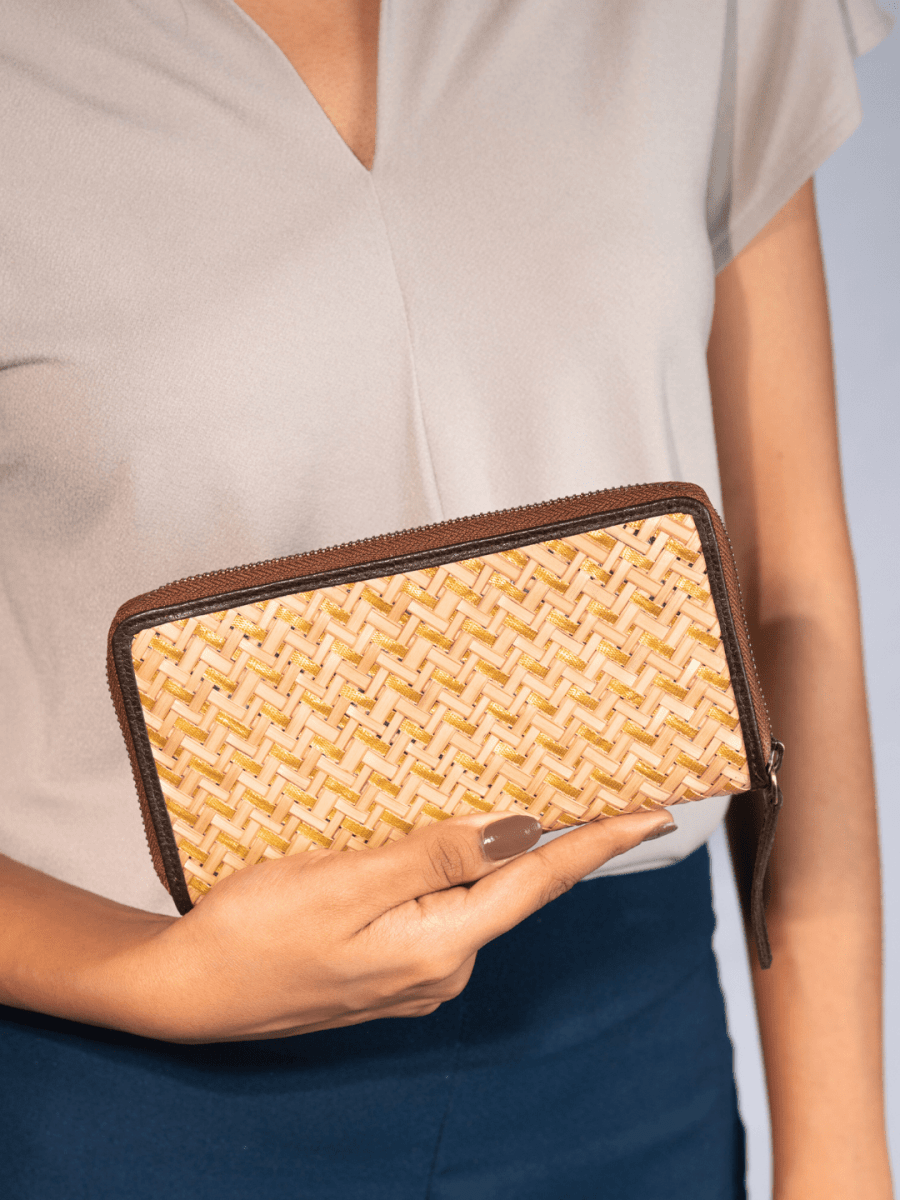 Handmade Sitalpati Zari Wallet - Natural Gold - Kadam Haat