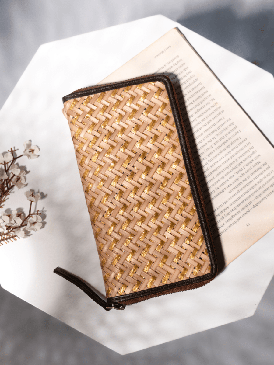 Handmade Sitalpati Zari Wallet - Natural Gold - Kadam Haat