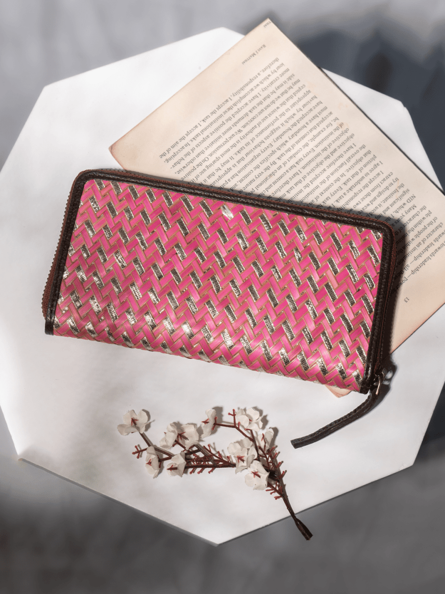 Handmade Sitalpati Zari Wallet - Pink - Kadam Haat