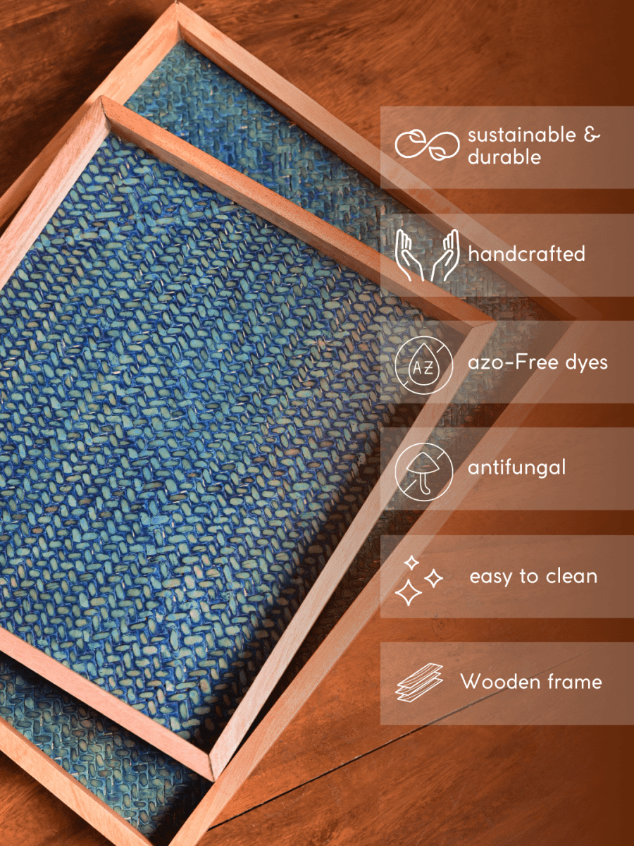 Handmade Small Ocean Blue Sitalpati Tray - Kadam Haat
