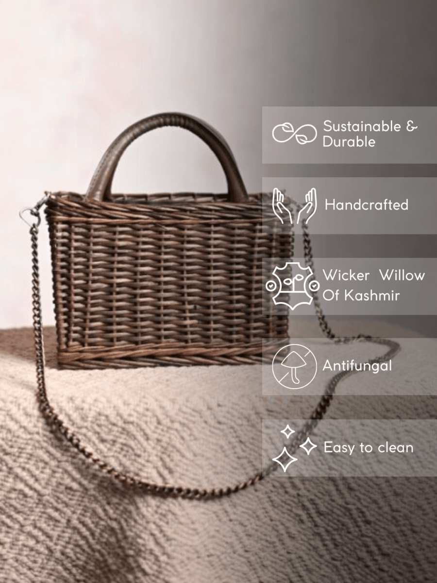 Handmade Wicker City Bag - Black - Kadam Haat