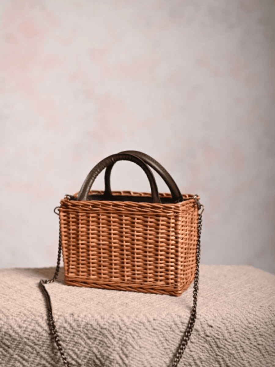 Handmade Wicker City Bag - Brown - Kadam Haat