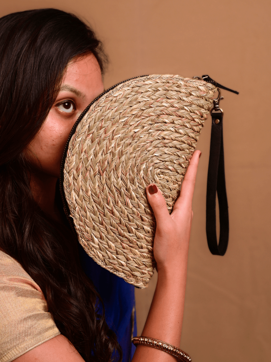 Handmade Zari Moon Clutch - Natural Gold - Kadam Haat
