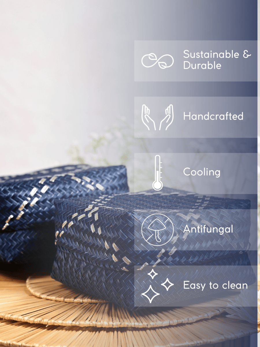 Handmade Zari Sitalpati Blueberry Gift Box - Kadam Haat