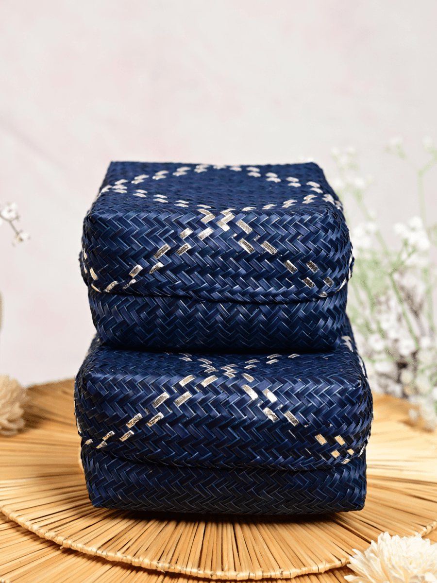 Handmade Zari Sitalpati Blueberry Gift Box - Kadam Haat