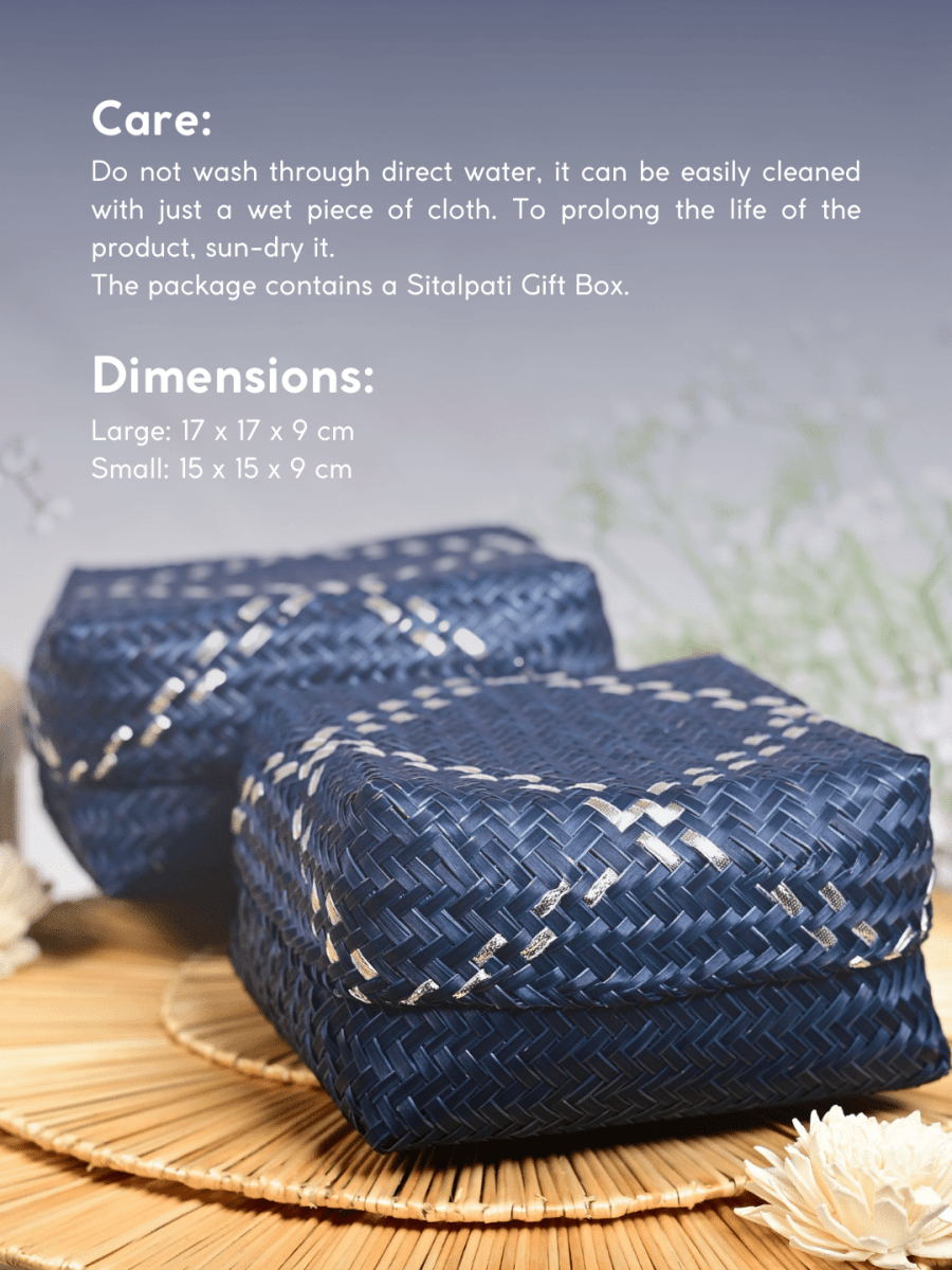 Handmade Zari Sitalpati Blueberry Gift Box - Kadam Haat