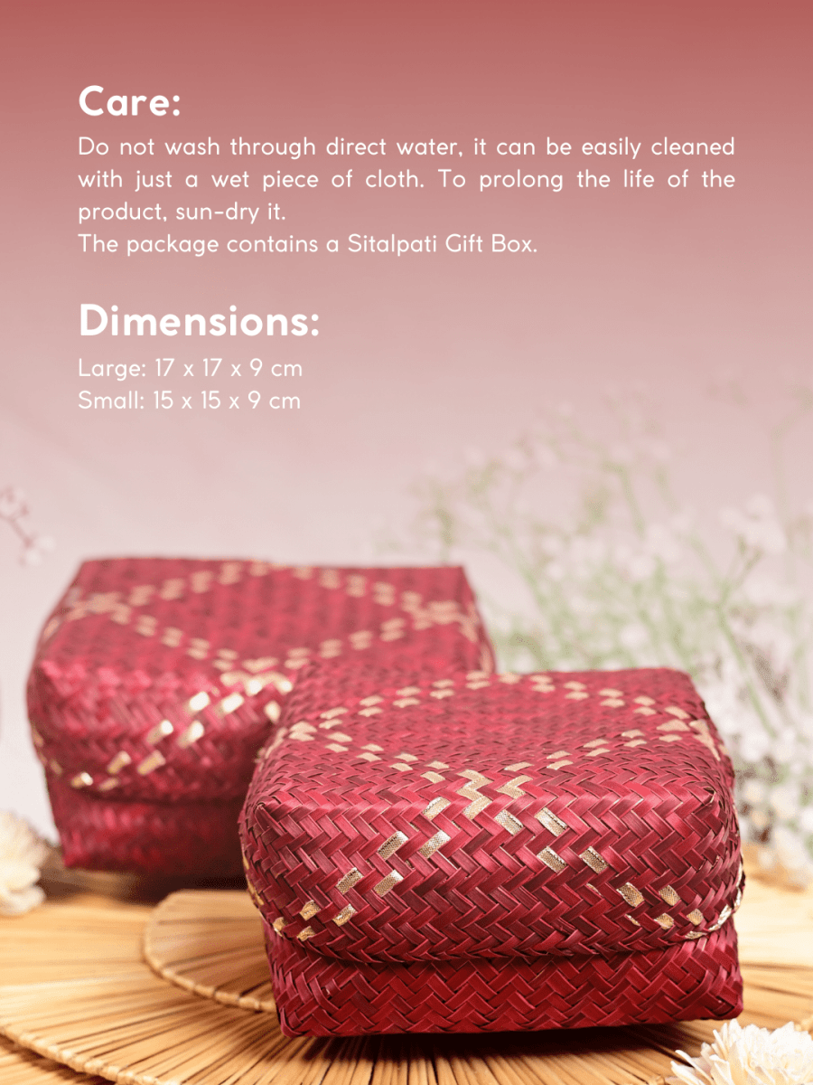 Handmade Zari Sitalpati Cranberry Gift Box Small - Kadam Haat