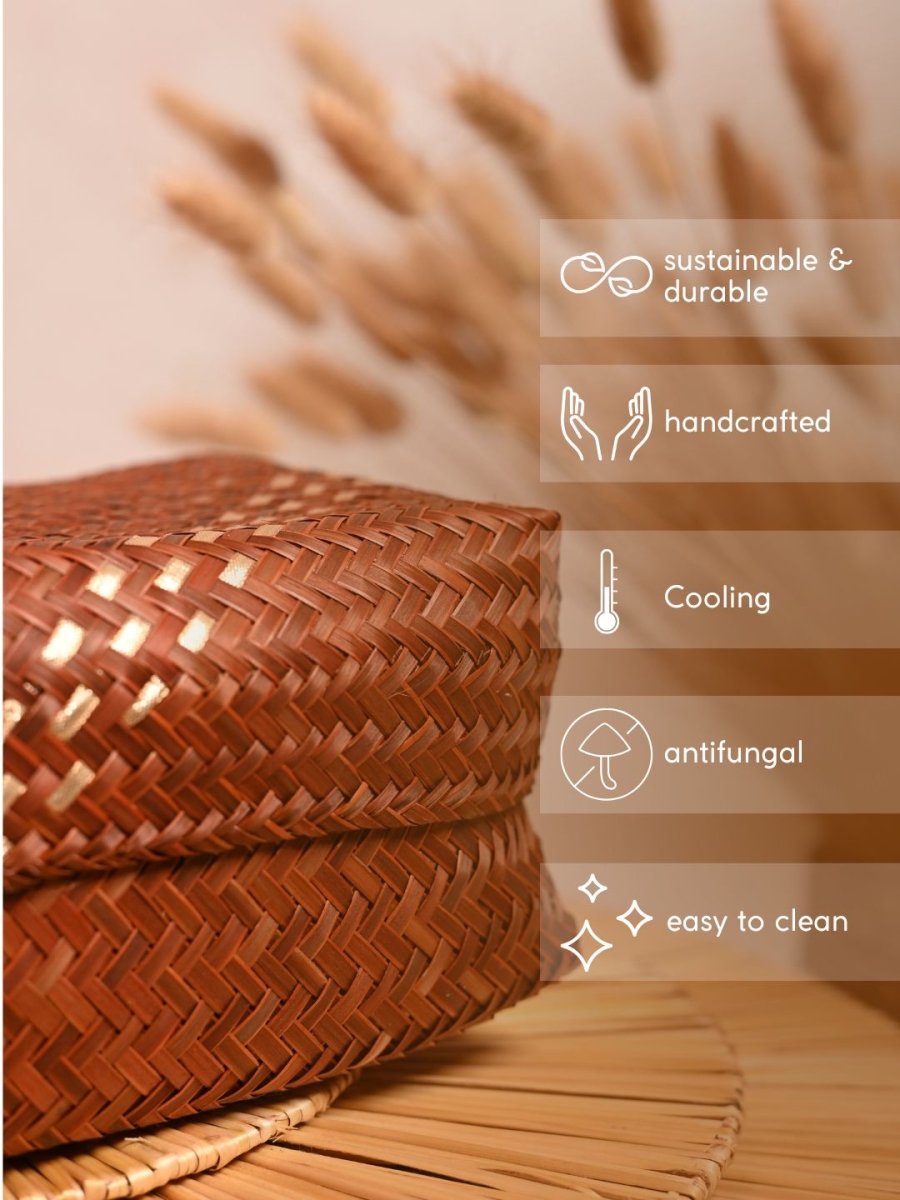 Handmade Zari Sitalpati Maple Gold Gift box - Kadam Haat