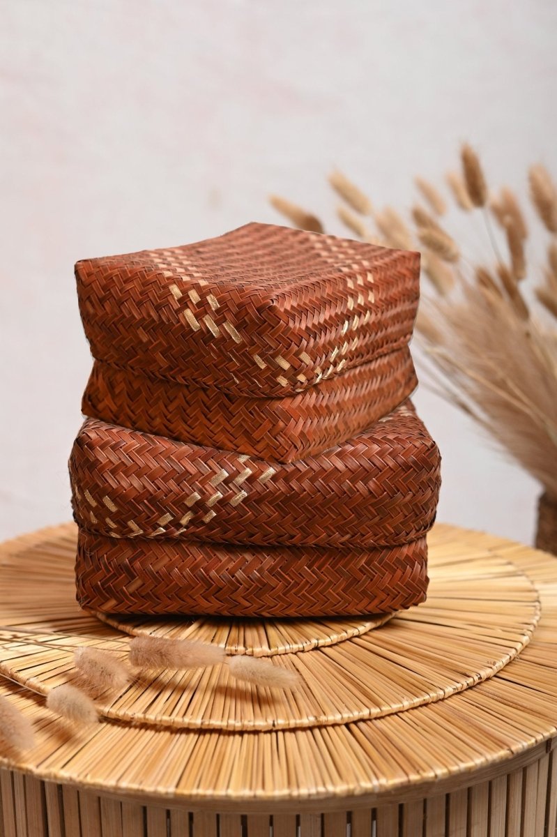 Handmade Zari Sitalpati Maple Gold Gift box - Kadam Haat