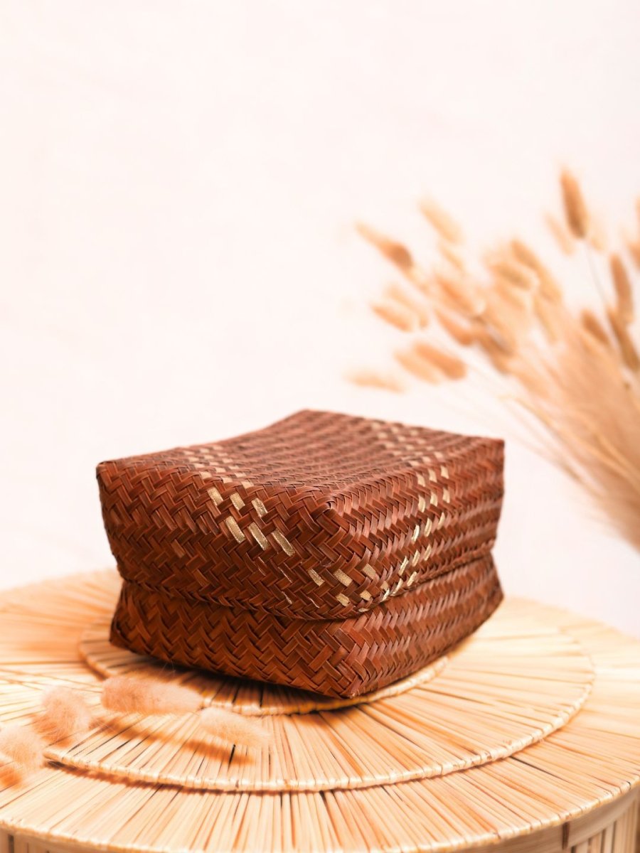 Handmade Zari Sitalpati Maple Gold Gift box - Kadam Haat