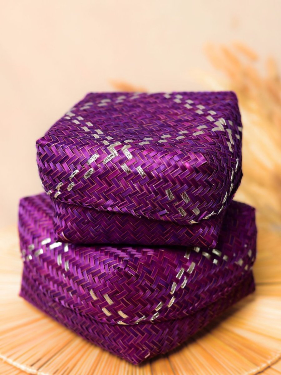 Handmade Zari Sitalpati Mulberry Gift Box - Set of 2 - Kadam Haat