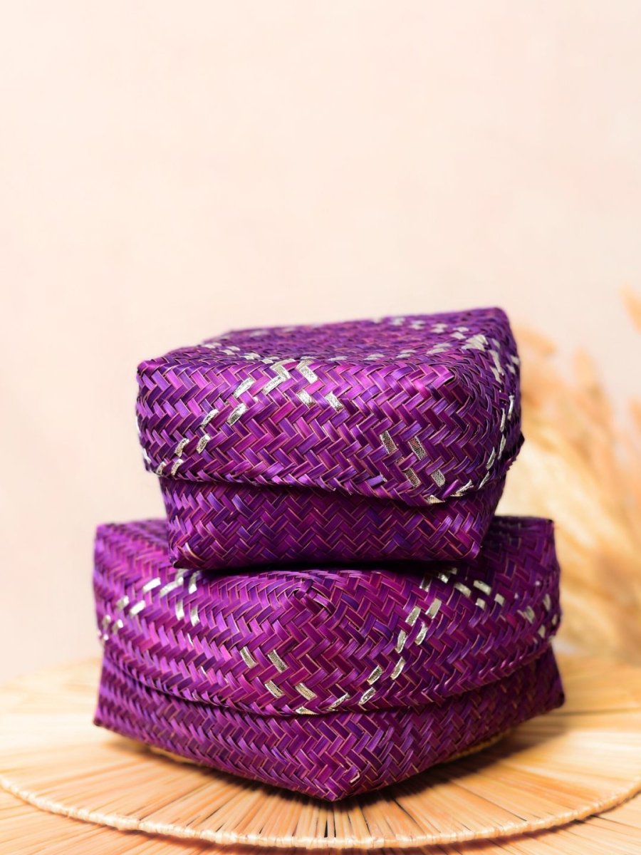 Handmade Zari Sitalpati Mulberry Gift Box - Set of 2 - Kadam Haat