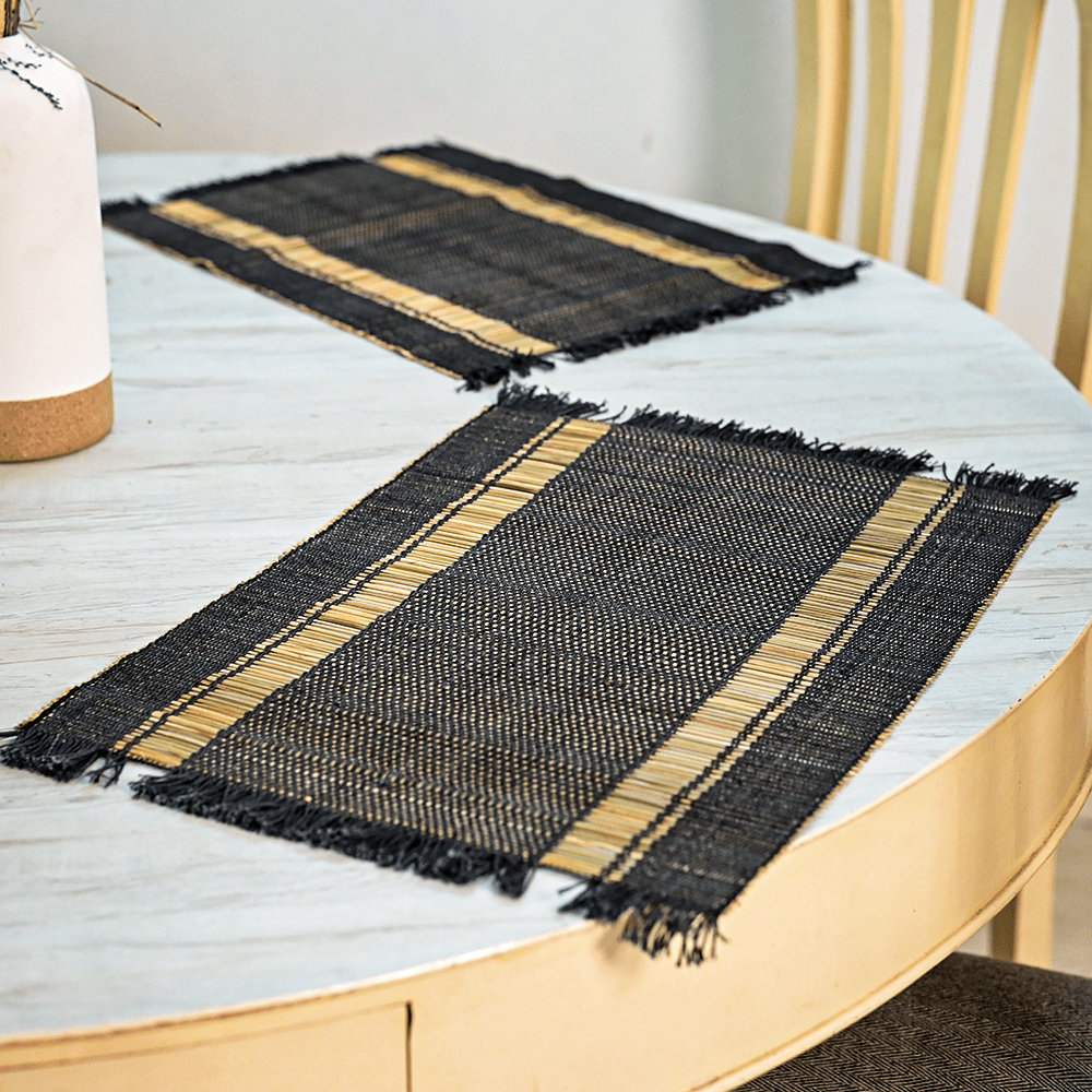Madurkathi Table Mats – Charcoal Sands | Handmade Placemats | Kadam Haat - Kadam Haat