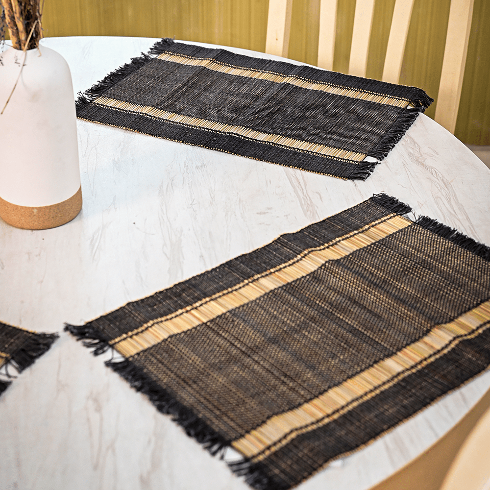 Madurkathi Table Mats – Charcoal Sands | Handmade Placemats | Kadam Haat - Kadam Haat