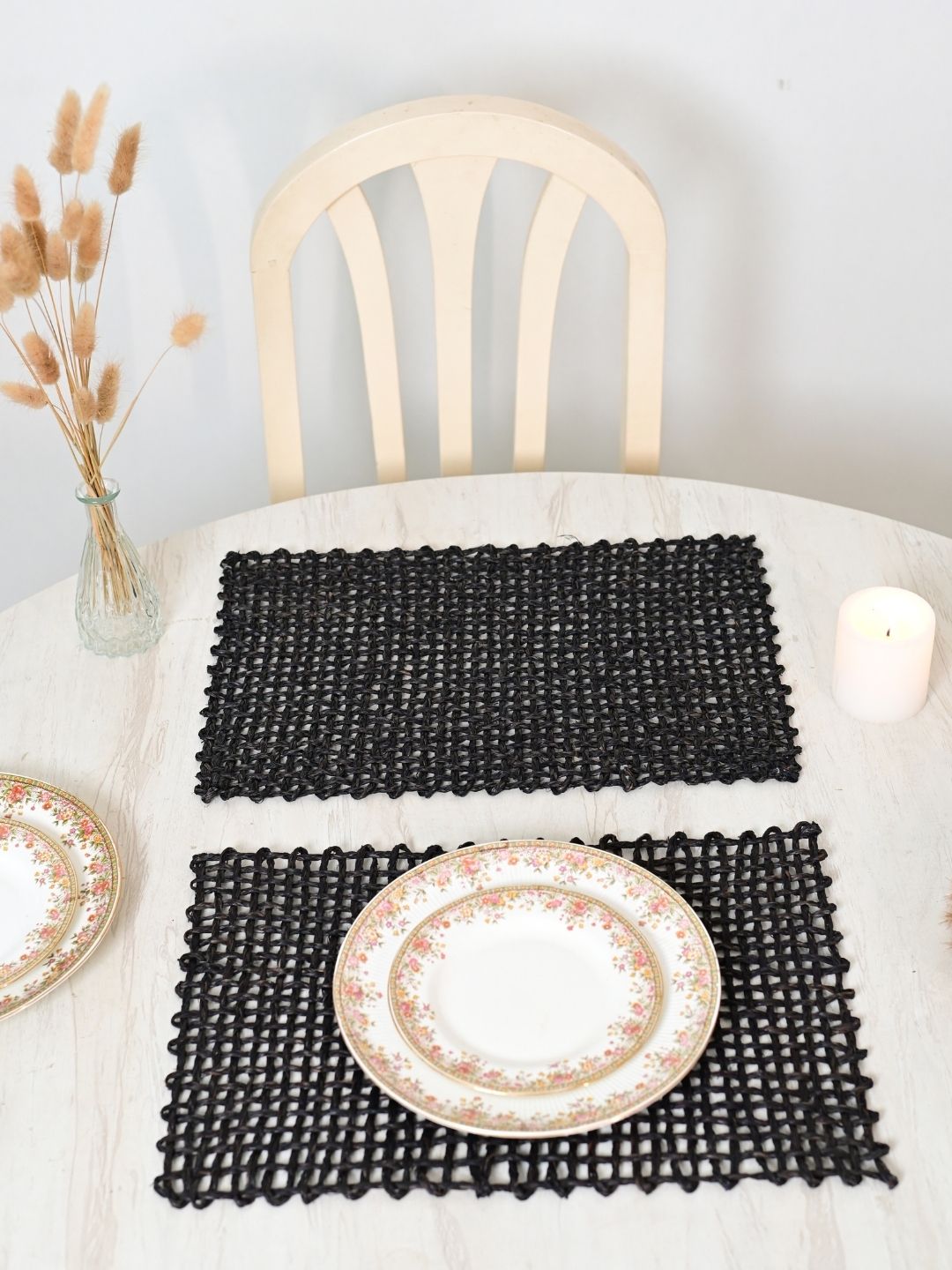 Handmade Sabai Grass Table Mat - Rectangular Set of  6, Black