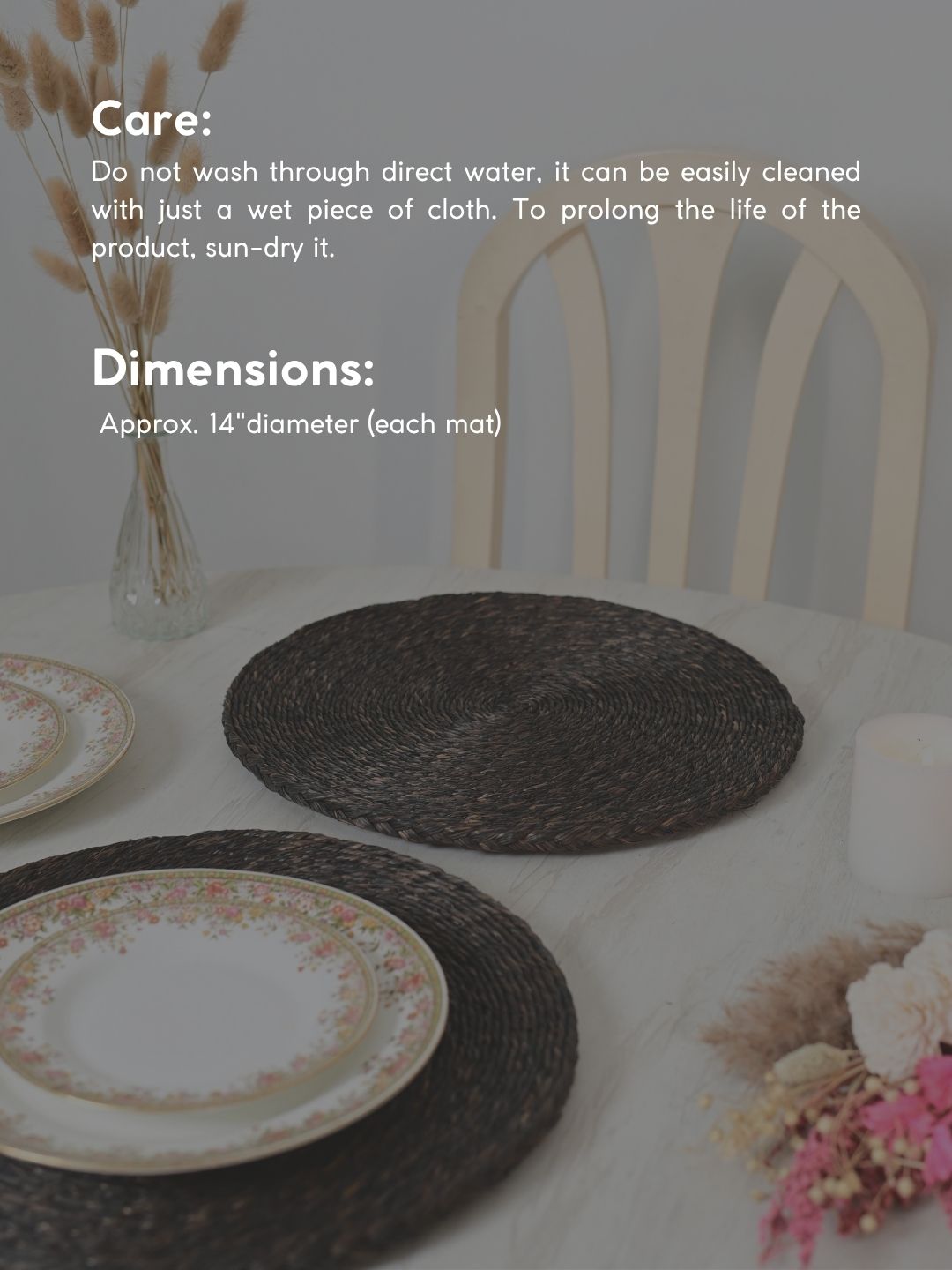 Handmade Sabai Grass Round Mats – Set of 4, Black
