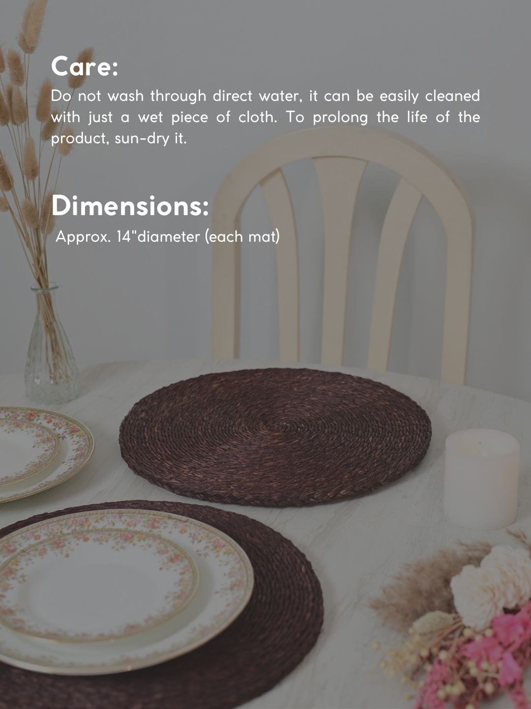 Handmade Sabai Grass Round Mats – Set of 4, Brown