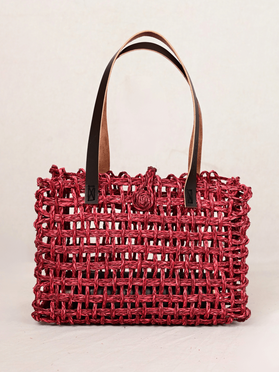 Sabai Grass Mesh Tote Bag – Small – Wine - Kadam Haat