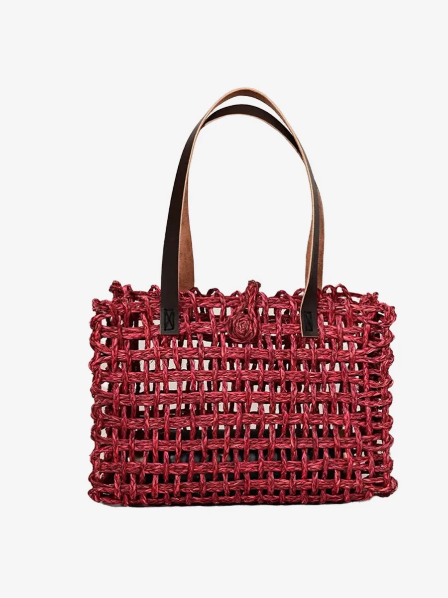 Sabai Grass Mesh Tote Bag – Small – Wine - Kadam Haat