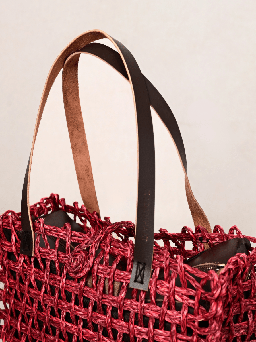 Sabai Grass Mesh Tote Bag – Small – Wine - Kadam Haat