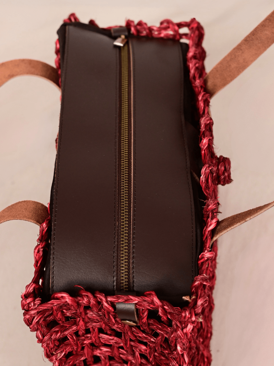 Sabai Grass Mesh Tote Bag – Small – Wine - Kadam Haat