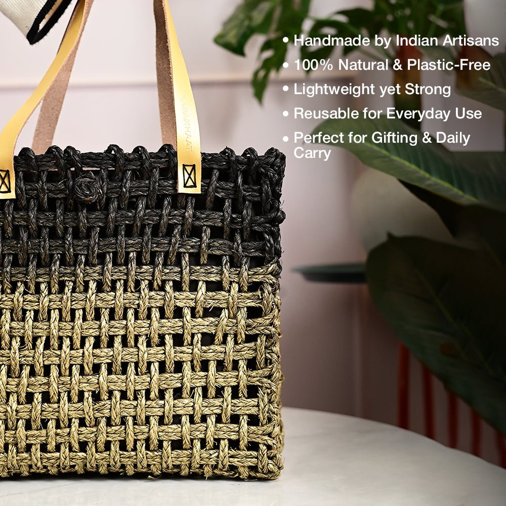 Sabai Mesh Luxe Carry Bag - Black and Gold - Kadam Haat