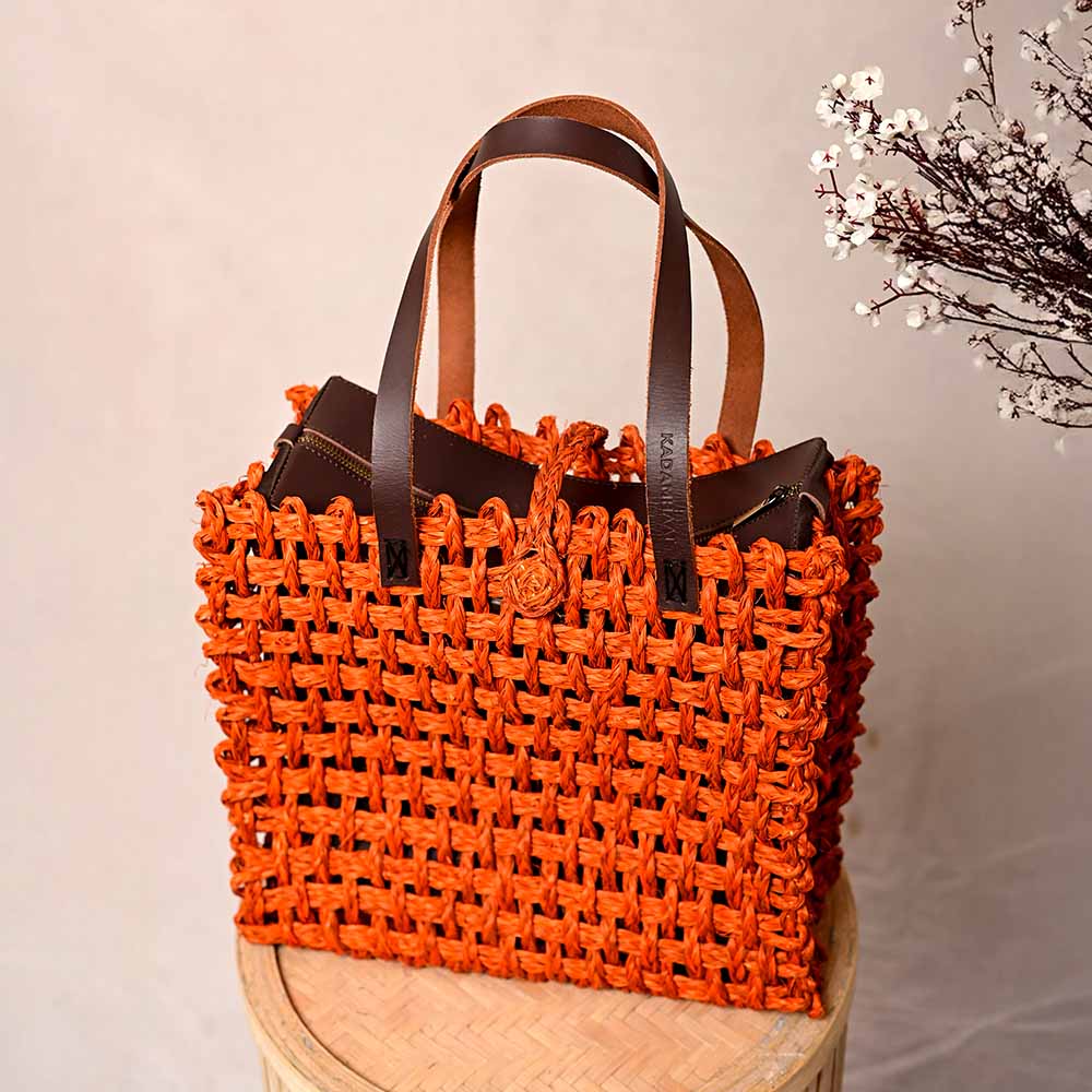 Sabai Mesh Luxe Carry Bag - Orange - Kadam Haat