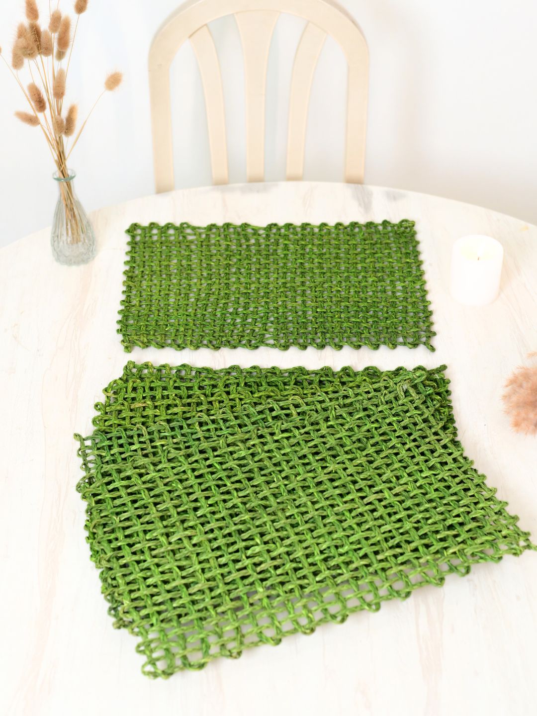 Handmade Sabai Grass Table Mat - Rectangular Set of  6, Green