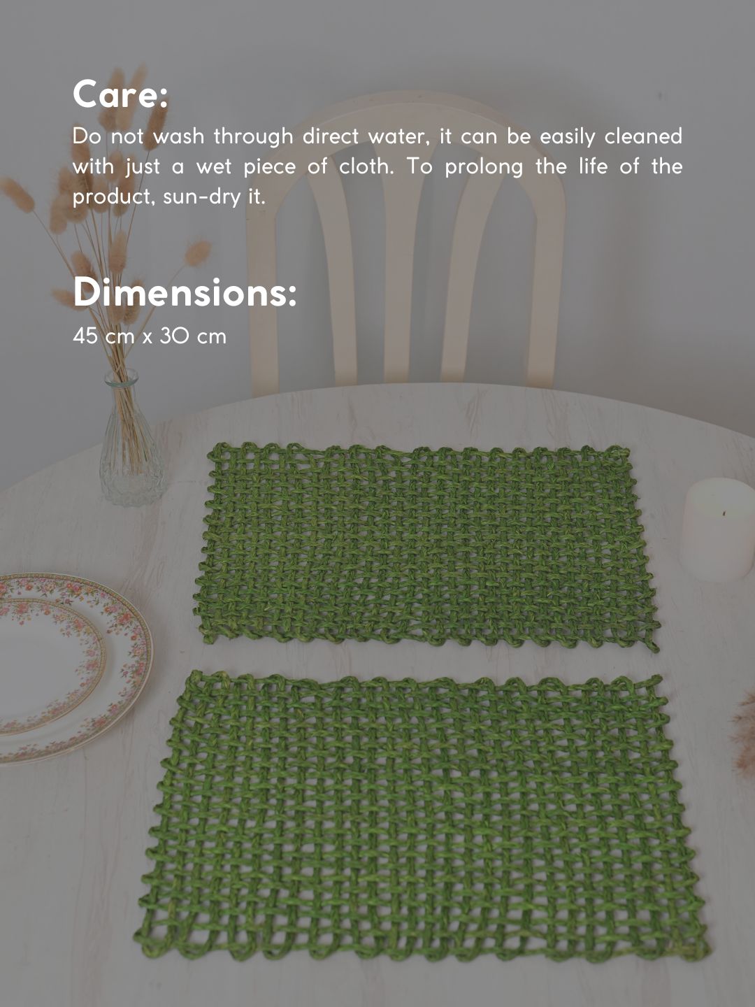 Handmade Sabai Grass Table Mat - Rectangular Set of  6, Green