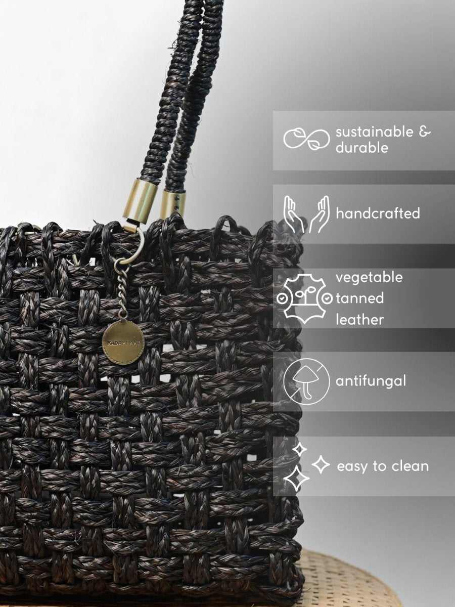 Vegan handmade sabai grass bag - black - Kadam Haat