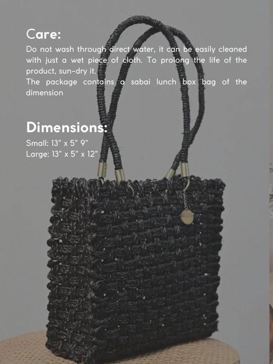 Vegan handmade sabai grass bag - black - Kadam Haat