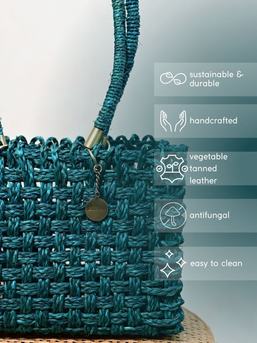 Vegan handmade sabai grass bag - indigo - Kadam Haat